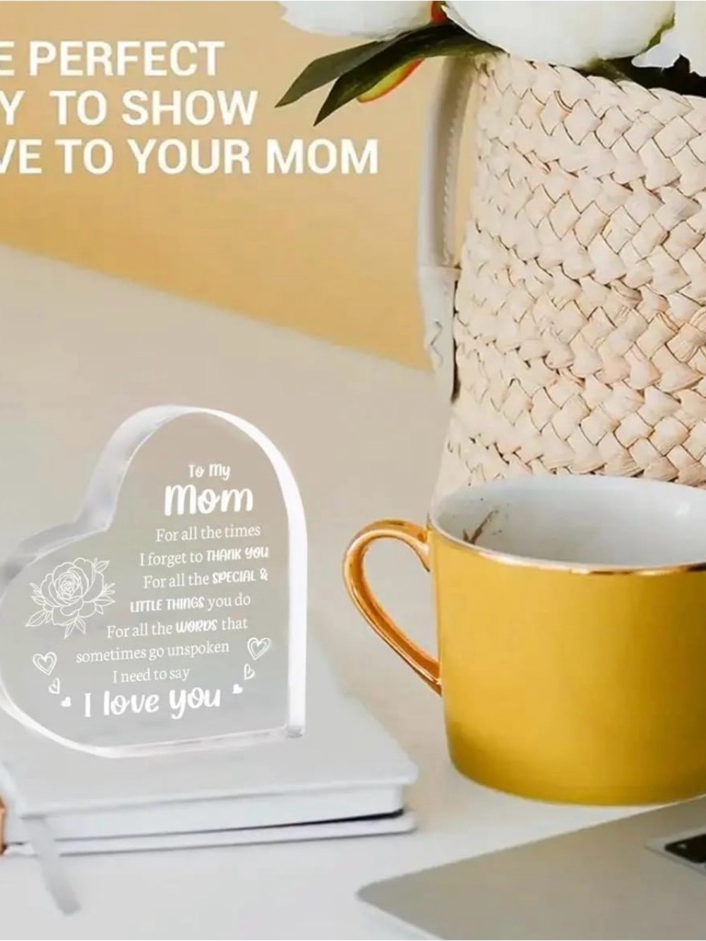 Source Unknown Clear Crystal Heart Mom I Love You Plaque - Picture 3 of 3
